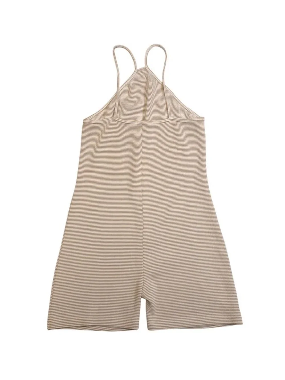 Women's - Zara Beige and White Striped Ribbed Knit Romper, Size Large - Picture 6 of 8